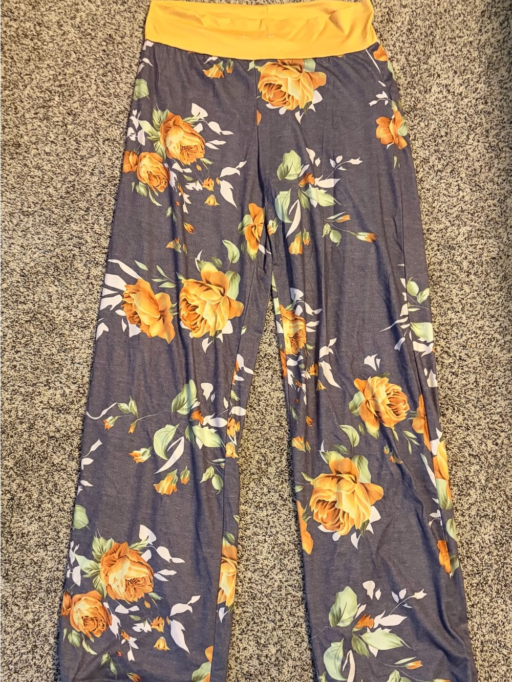 Amazon Women's Gray Floral Pajama Pants with Yellow Waistband
